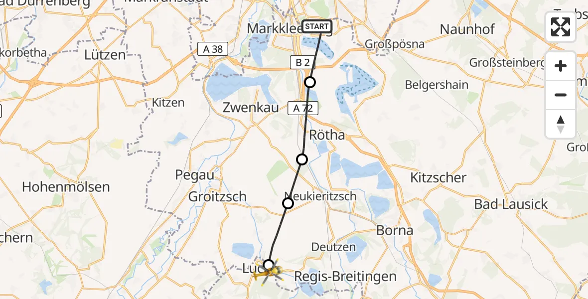 Routekaart van de vlucht: Rettungshubschrauber nach Lucka