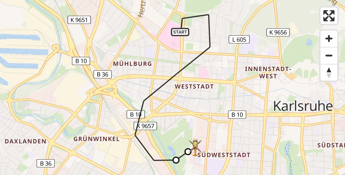 Routekaart van de vlucht: Rettungshubschrauber nach Sankt Vincentius Hospital