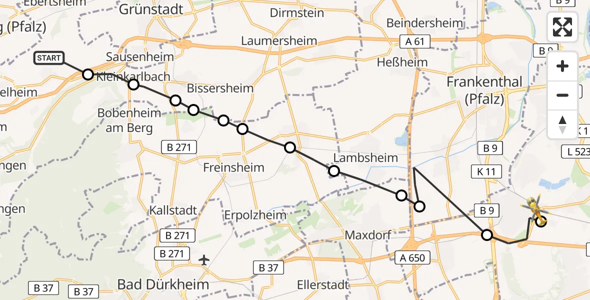 Flugroute Rettungshubschrauber Tiefenthal - Ludwigshafen am Rhein, 01 April 2026, 16:27