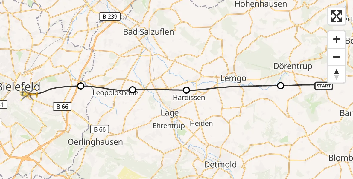 Routekaart van de vlucht: Rettungshubschrauber nach Bielefeld, Ehlentruper Weg