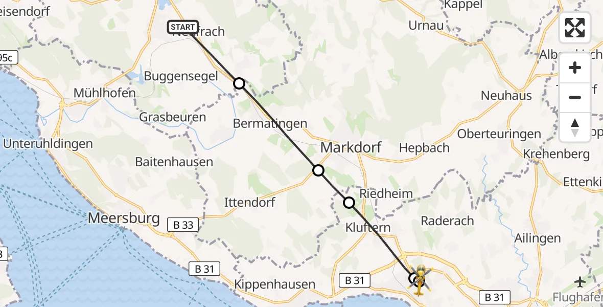 Routekaart van de vlucht: Rettungshubschrauber nach Friedrichshafen Hospital