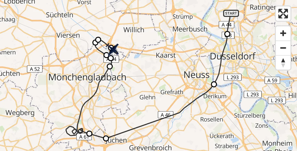 Routekaart van de vlucht: Polizeiflugzeug nach Mönchengladbach Flughafen