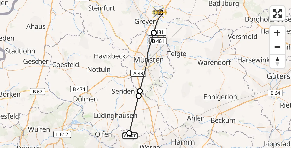 Routekaart van de vlucht: Ambulanzhubschrauber nach Christoph  Westfalen-ADAC