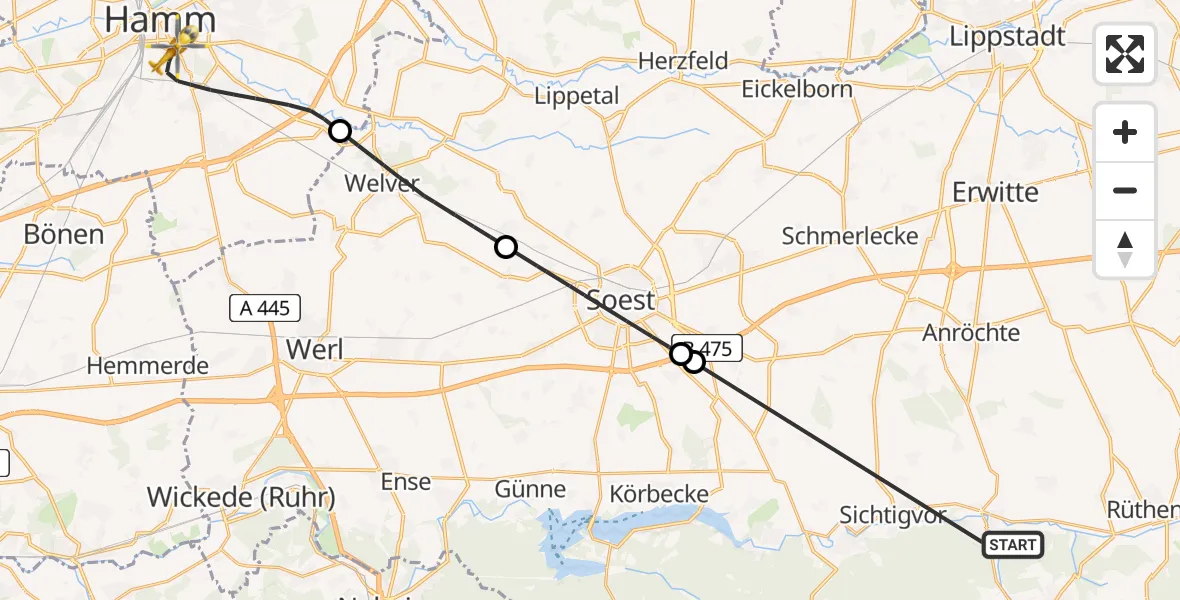 Routekaart van de vlucht: Rettungshubschrauber nach Hamm, Krokusweg