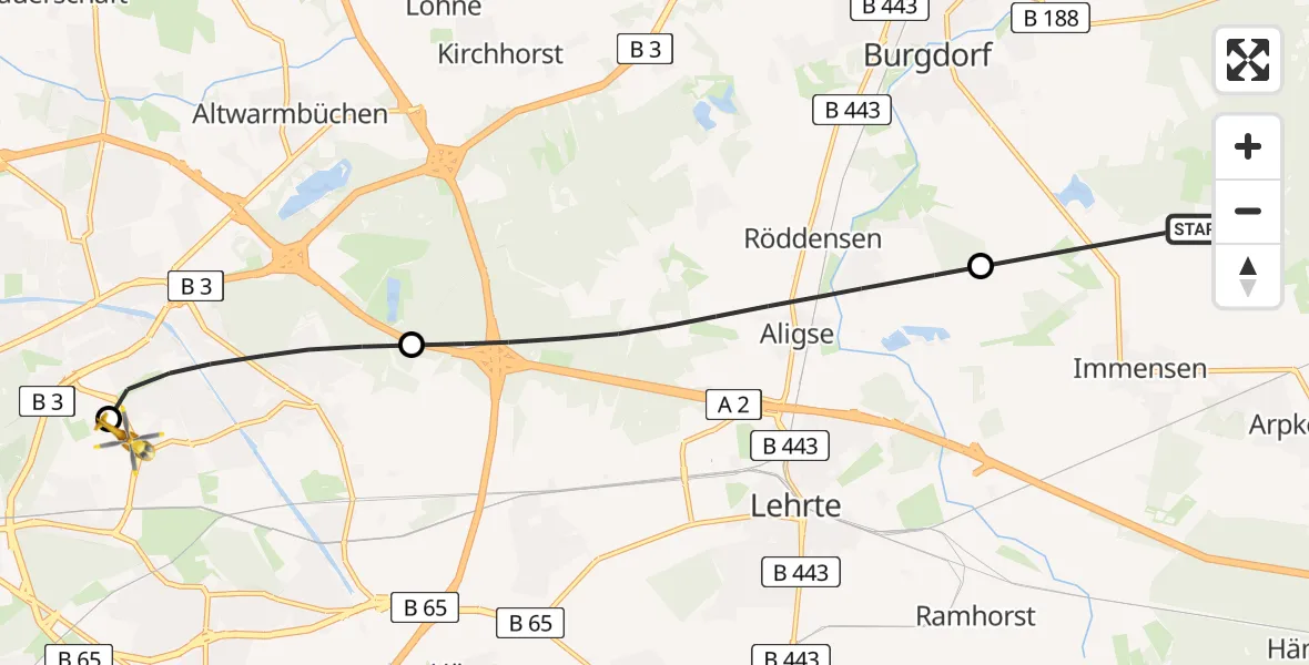 Flugroute Rettungshubschrauber Burgdorf - Hannover Luftrettung Hubschrauberlandeplatz (Christoph 4), 01 April 2026, 16:44