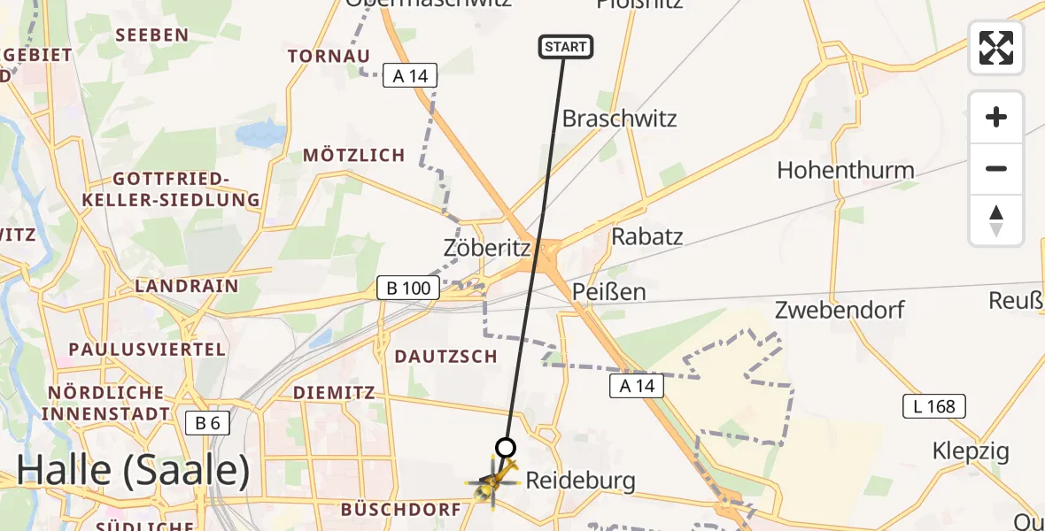 Routekaart van de vlucht: Ambulanzhubschrauber nach Halle (Saale), Spargelweg