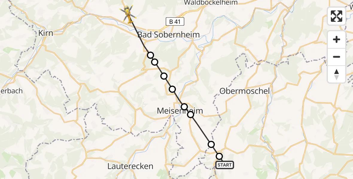 Routekaart van de vlucht: Rettungshubschrauber nach Monzingen, Soonwaldstraße