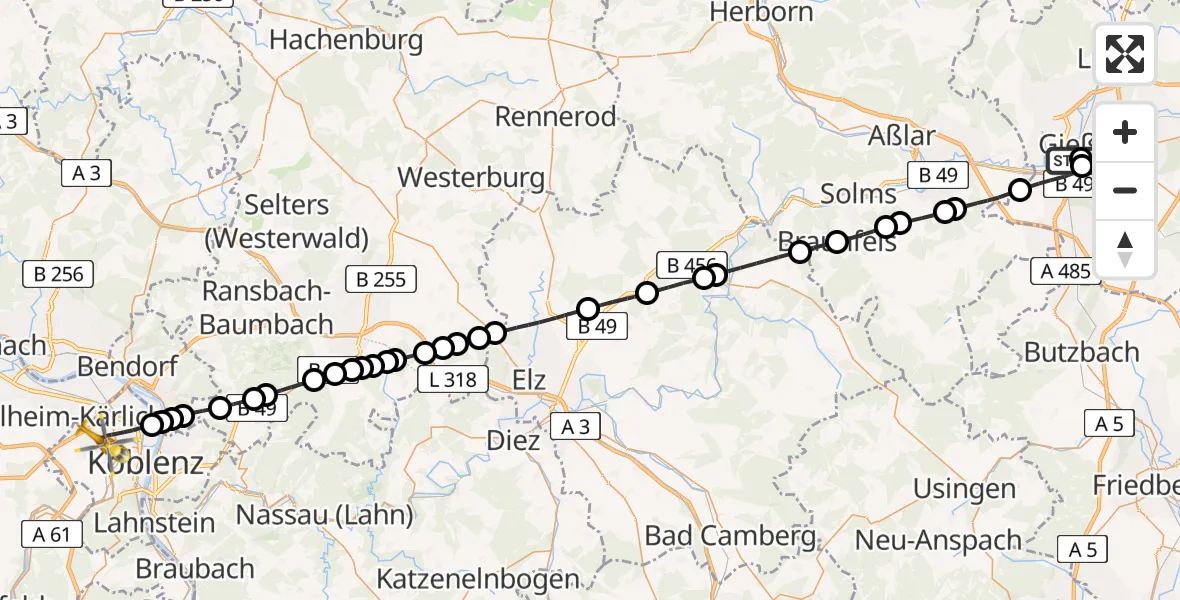 Routekaart van de vlucht: Rettungshubschrauber nach Koblenz, Rübenacher Straße