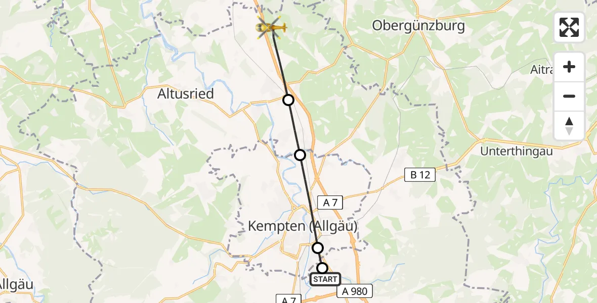 Routekaart van de vlucht: Rettungshubschrauber nach Dietmannsried, Naiers