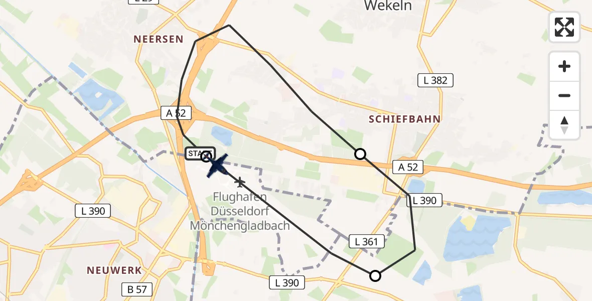 Routekaart van de vlucht: Polizeiflugzeug nach Mönchengladbach Flughafen
