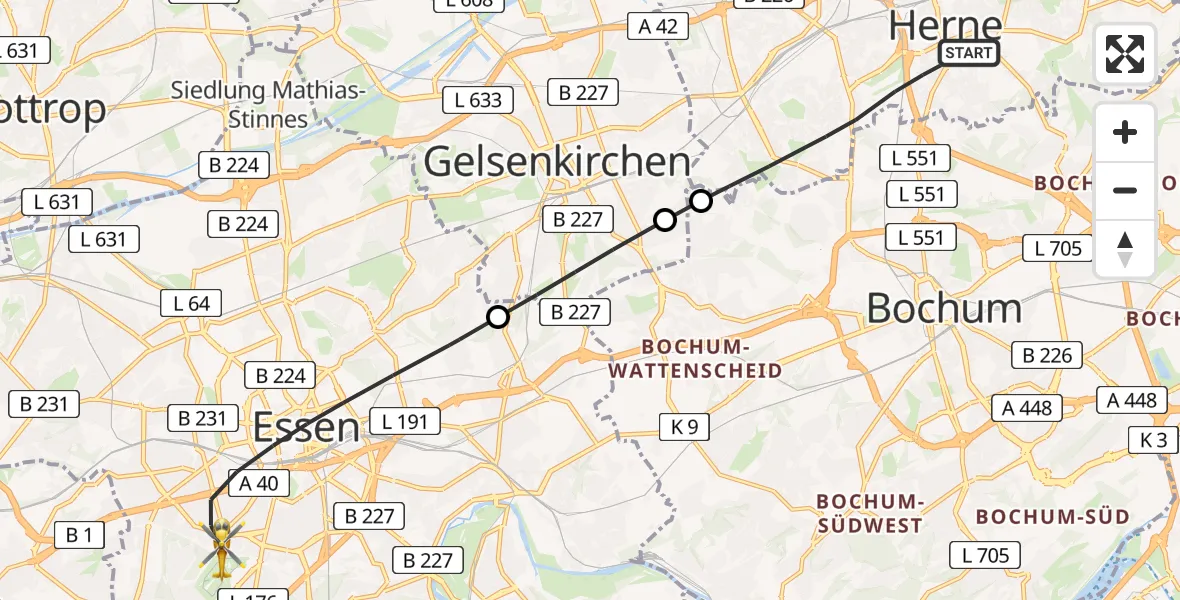 Routekaart van de vlucht: Rettungshubschrauber nach Essen, Gerhard Meyer-Schwickerath Platz