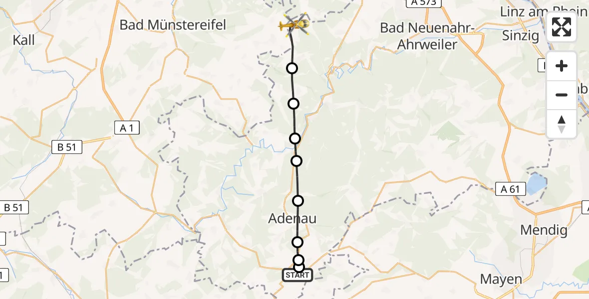 Flugroute Ambulanzhubschrauber Nürburgring Hubschrauberlandeplatz - Berg, 01 April 2026, 17:01