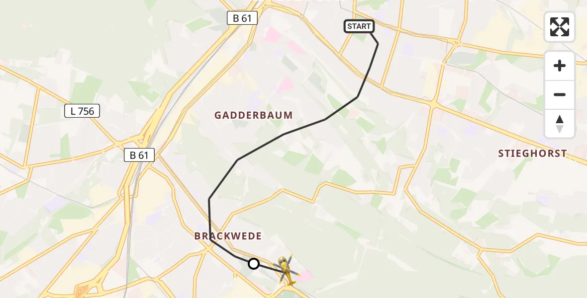 Flugroute Rettungshubschrauber Bielefeld - Luftrettungszentrum Bielefeld, 01 April 2026, 17:04