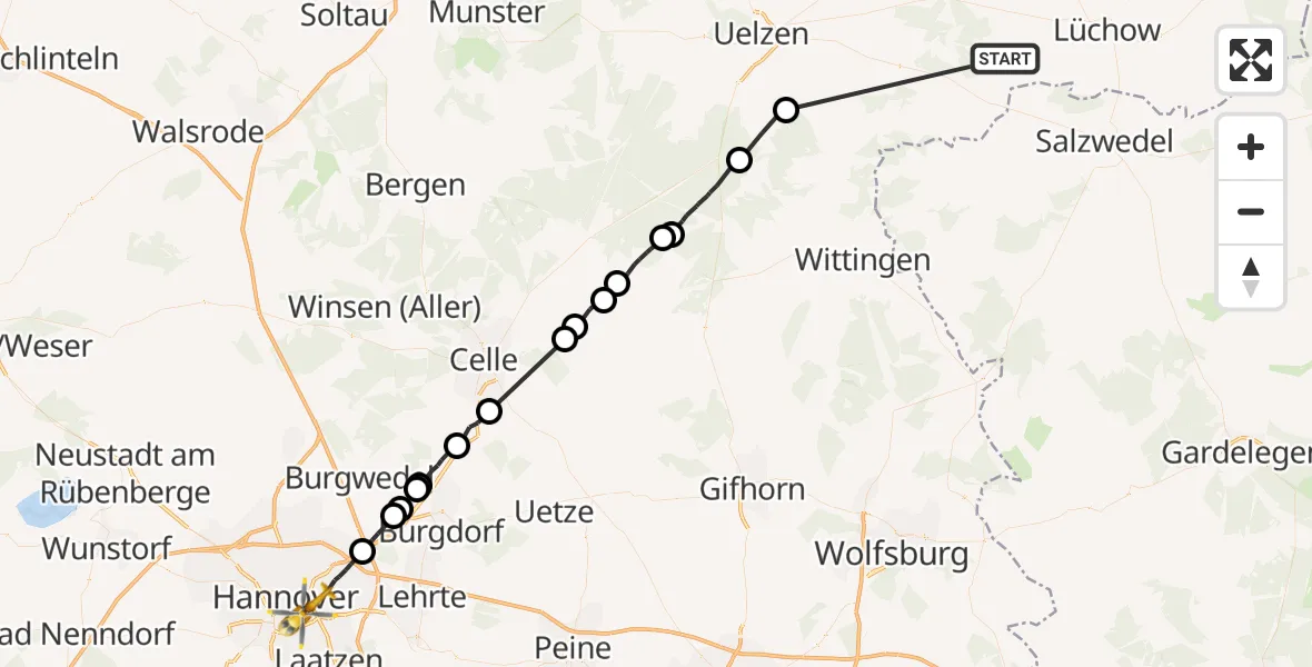 Routekaart van de vlucht: Rettungshubschrauber nach Hannover, Janusz-Korczak-Allee