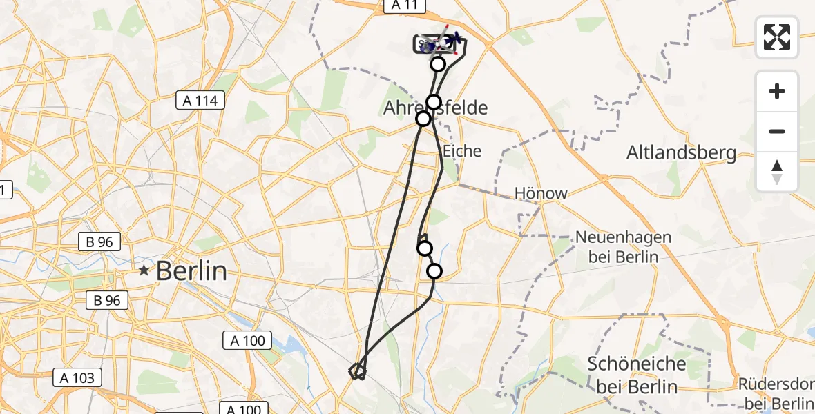 Flugroute Polizeihubschrauber Ahrensfelde Hubschrauberlandeplatz - Ahrensfelde Hubschrauberlandeplatz, 01 April 2026, 17:08