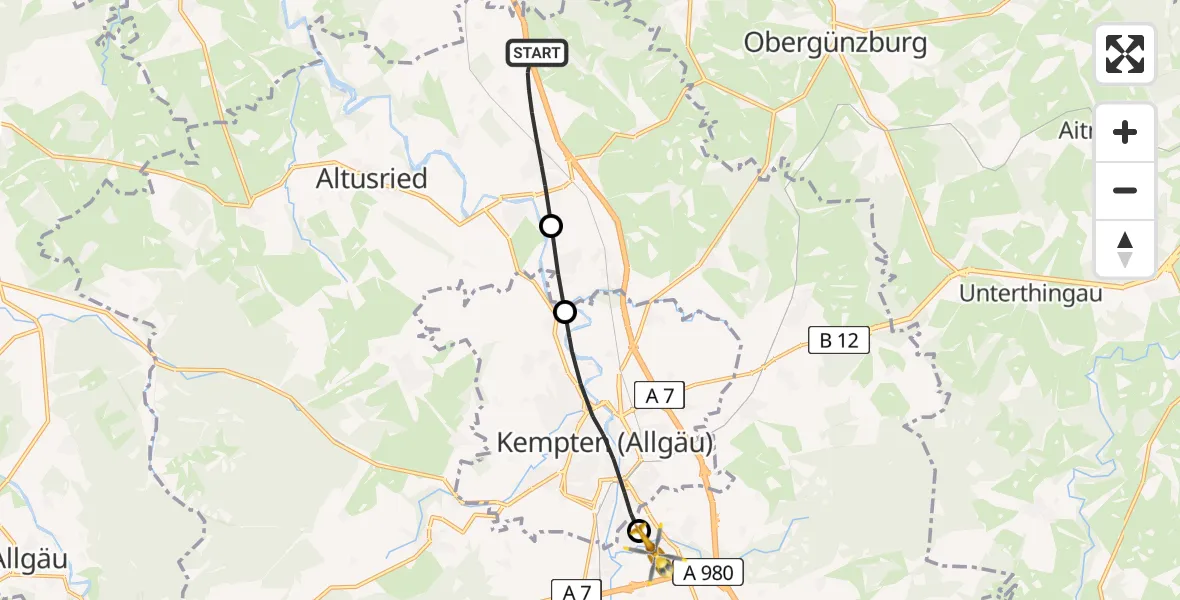 Flugroute Rettungshubschrauber Dietmannsried - Kempten-Durach Flugplatz, 01 April 2026, 17:20