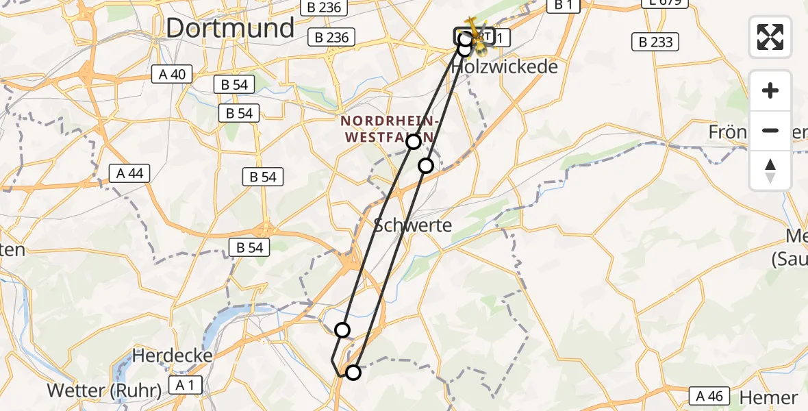 Flugroute Rettungshubschrauber Dortmund Flughafen - Dortmund Flughafen, 01 April 2026, 17:28
