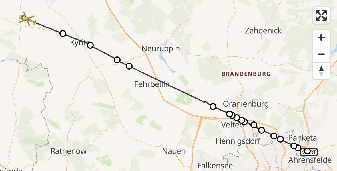 Routekaart van de vlucht: Rettungshubschrauber nach Gumtow