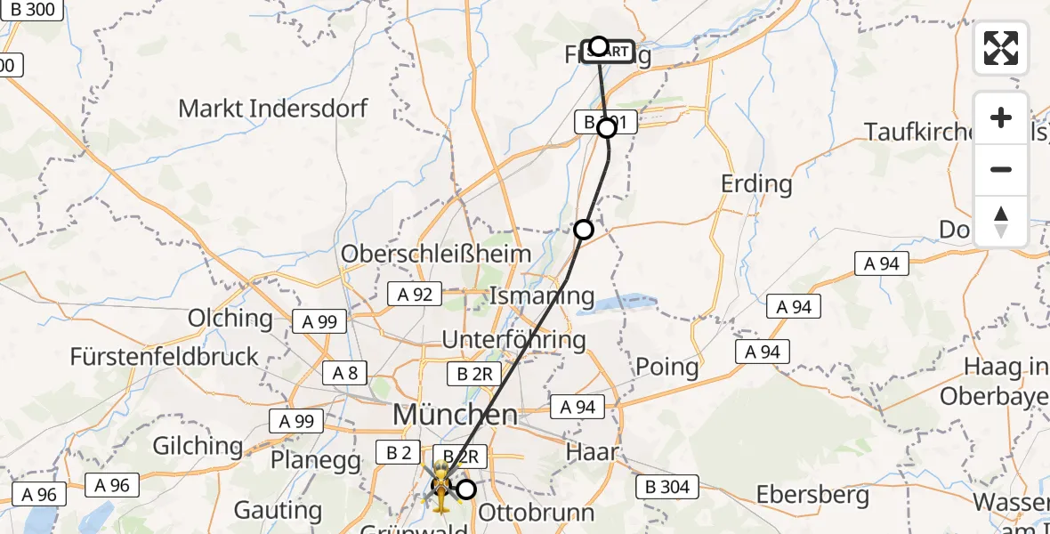 Routekaart van de vlucht: Rettungshubschrauber nach ADAC Air Rescue Center Hubschrauberlandeplatz (Christoph 1)