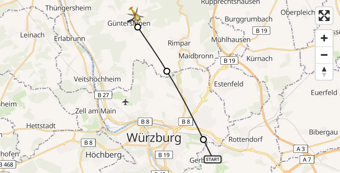 Routekaart van de vlucht: Rettungshubschrauber nach Güntersleben, Gramschatzer Straße