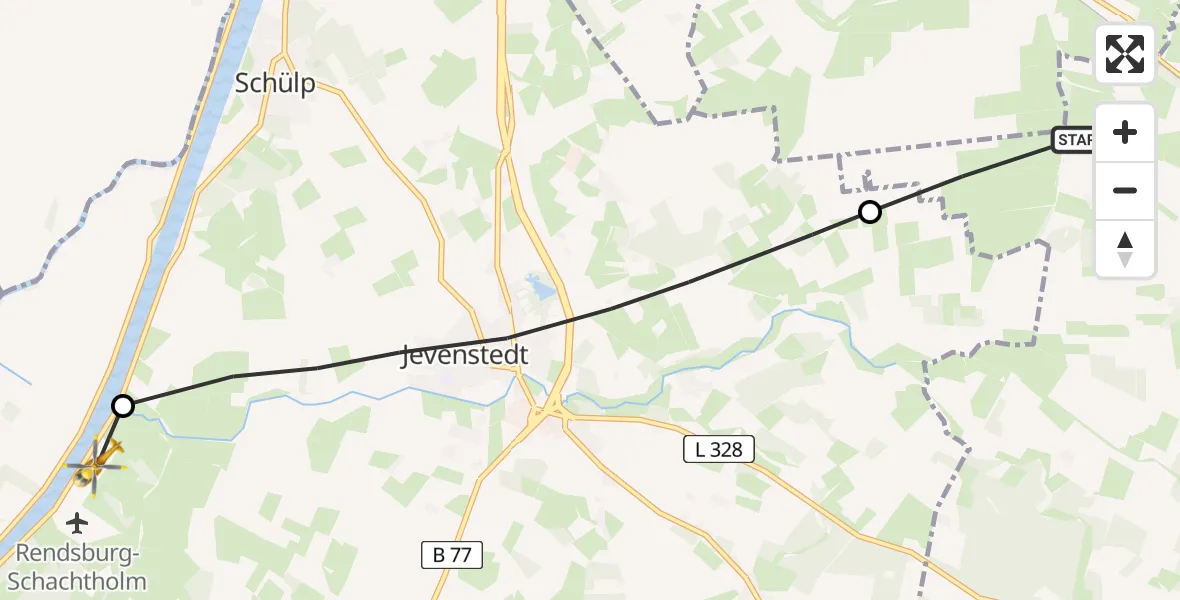 Routekaart van de vlucht: Ambulanzhubschrauber nach Rendsburg-Schachtholm Flugplatz