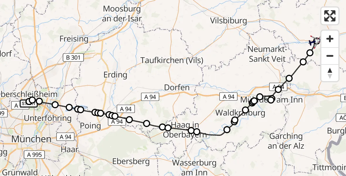 Flugroute Polizeihubschrauber Oberschleißheim - Eggenfelden, 01 April 2026, 17:53