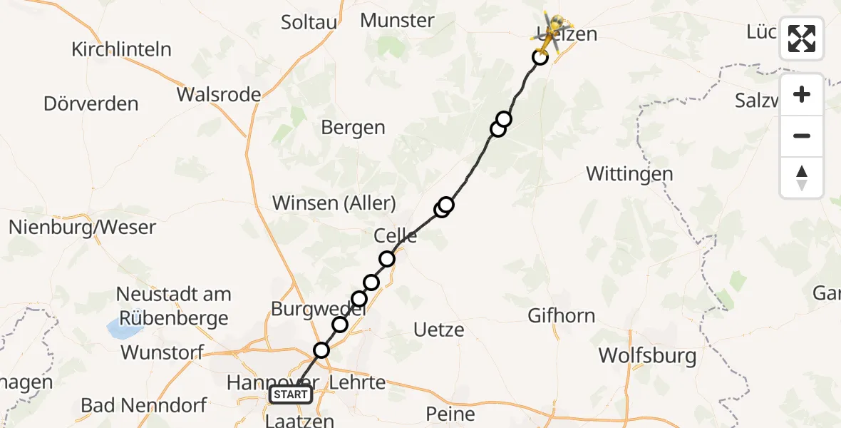 Flugroute Rettungshubschrauber Hannover - Uelzen, 01 April 2026, 17:56