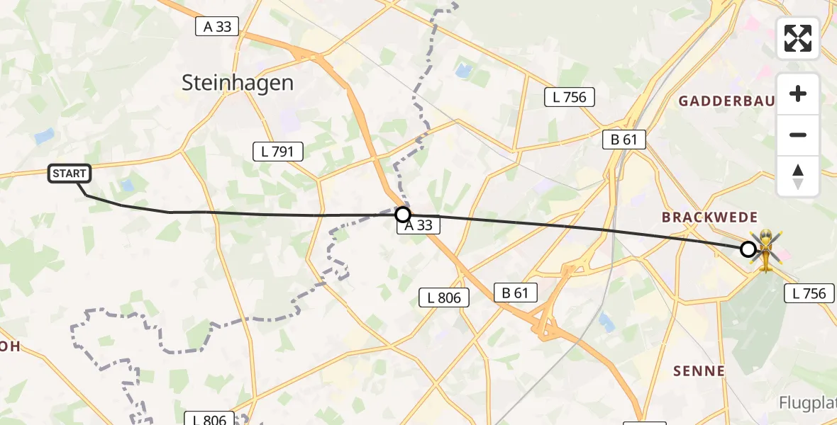 Routekaart van de vlucht: Rettungshubschrauber nach Luftrettungszentrum Bielefeld