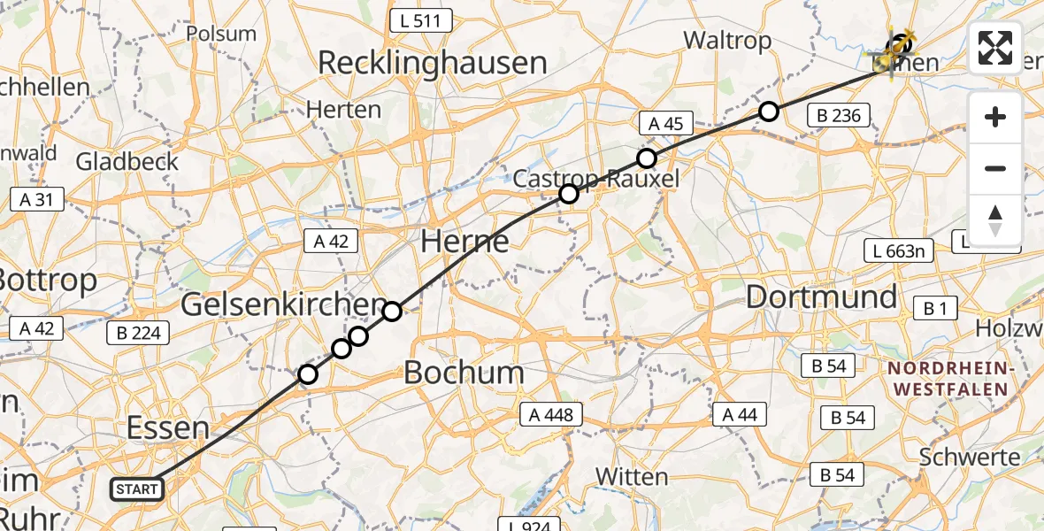 Flugroute Rettungshubschrauber Essen - Sankt Marien Hospital, 01 April 2026, 18:15