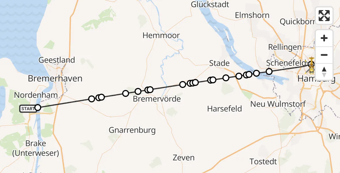 Routekaart van de vlucht: Rettungshubschrauber nach Universitätsklinikum Hamburg-Eppendorf Hubschrauberlandeplatz