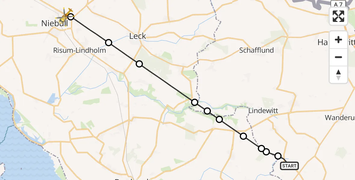 Routekaart van de vlucht: Rettungshubschrauber nach Niebüll, Gather Landstraße