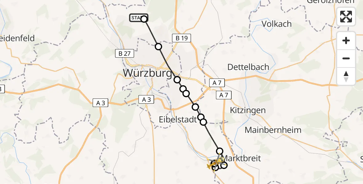 Routekaart van de vlucht: Rettungshubschrauber nach Ochsenfurt Hospital