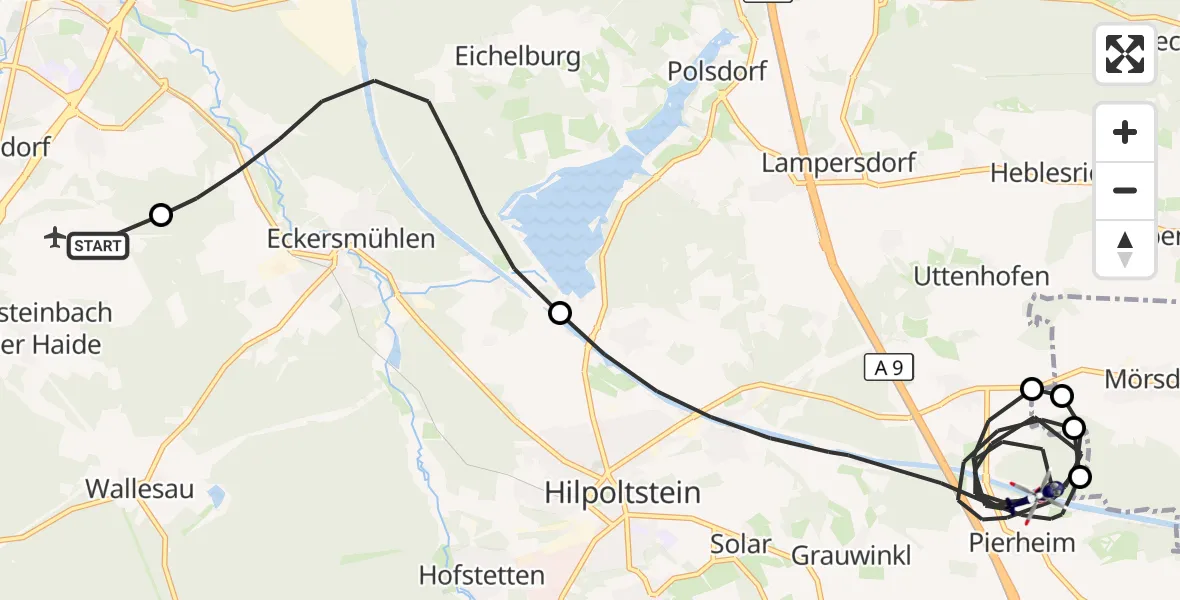 Flugroute Polizeihubschrauber Flugplatz Roth - Hilpoltstein, 01 April 2026, 18:35