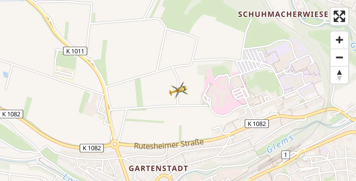 Flugroute Rettungshubschrauber Leonberg Hospital - Leonberg Hospital, 01 April 2026, 18:35