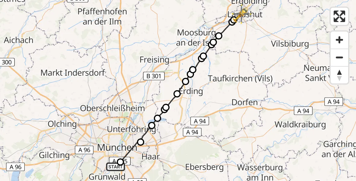 Flugroute Rettungshubschrauber Perlacher Forst - Landshut, 01 April 2026, 18:44
