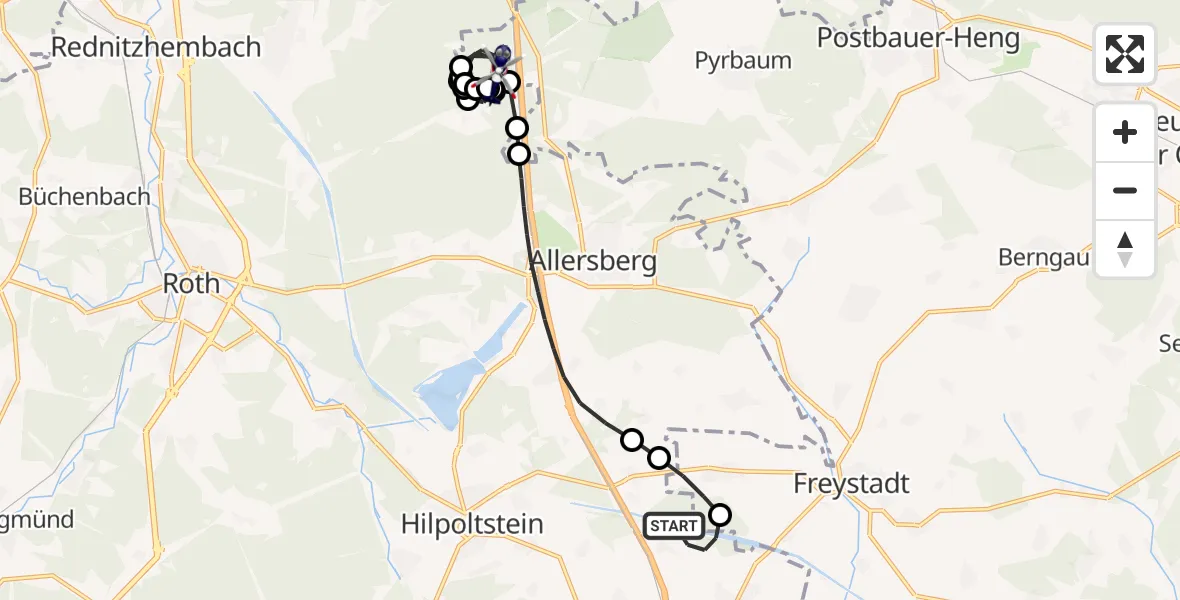Routekaart van de vlucht: Polizeihubschrauber nach Pyrbaum