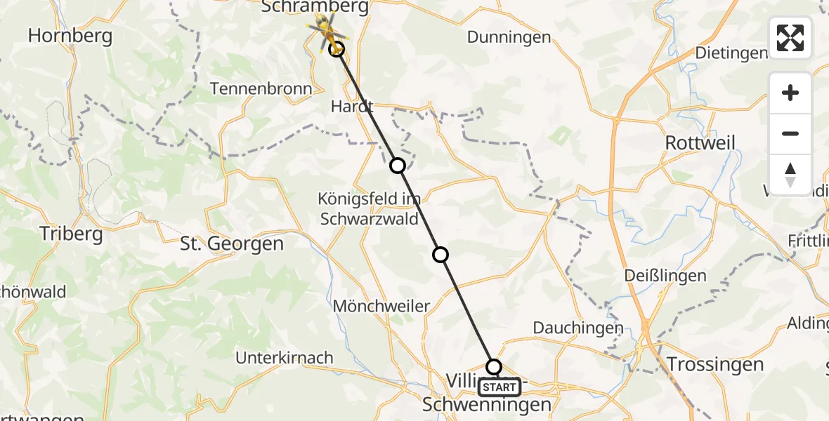 Flugroute Rettungshubschrauber DRF Air Rescue Station Villingen-Schwenningen Hubschrauberlandeplatz (Christoph 11) - Schramberg, 01 April 2026, 18:55