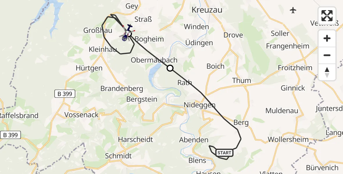Routekaart van de vlucht: Polizeihubschrauber nach Hürtgenwald