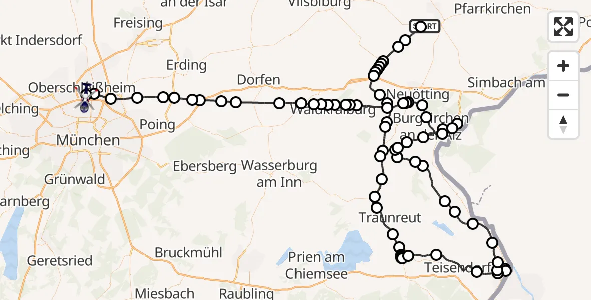Routekaart van de vlucht: Polizeihubschrauber nach Oberschleissheim Hubschrauberlandeplatz