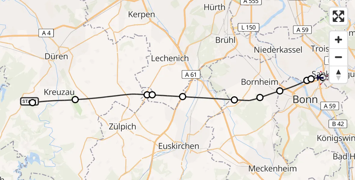 Routekaart van de vlucht: Polizeihubschrauber nach Sankt Augustin, Richthofenstraße
