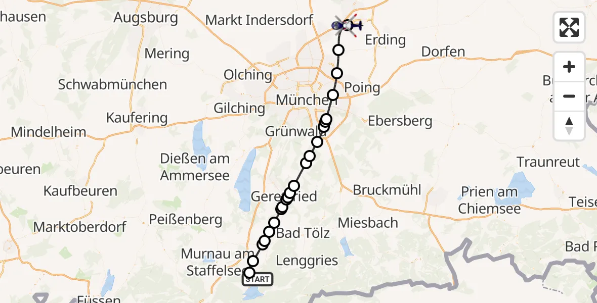 Routekaart van de vlucht: Polizeihubschrauber nach München Flughafen