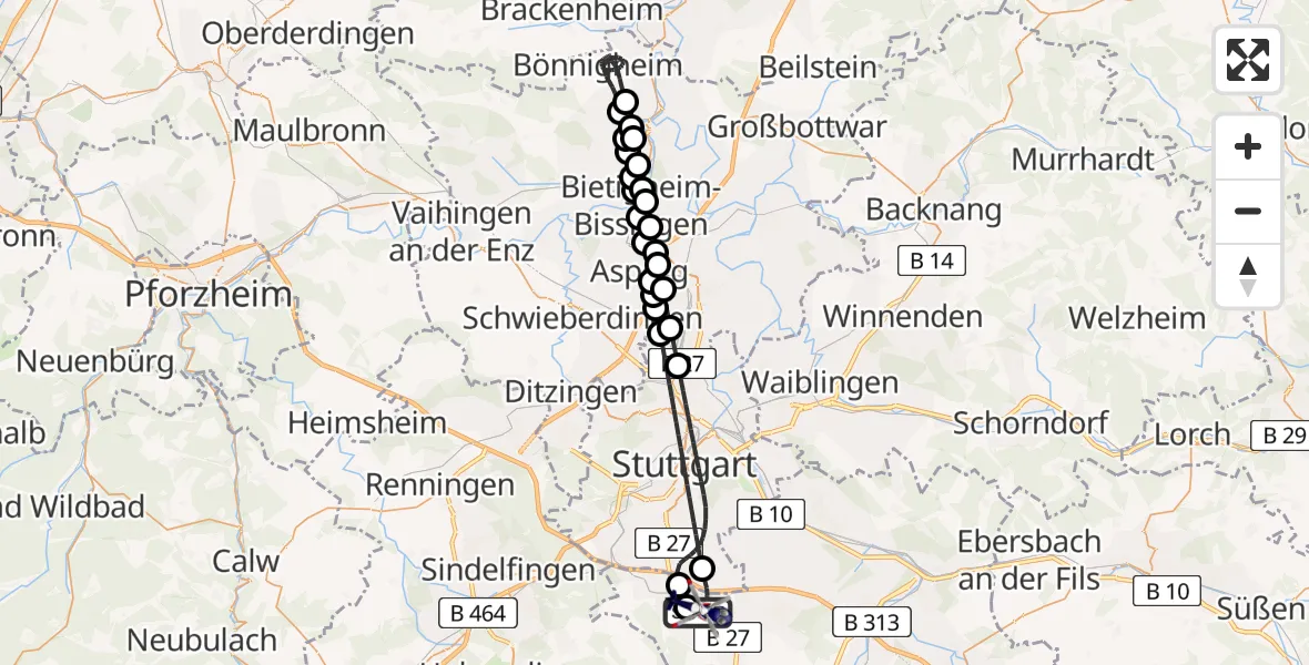 Flugroute Polizeihubschrauber Flughafen Stuttgart - Flughafen Stuttgart, 01 April 2026, 19:55