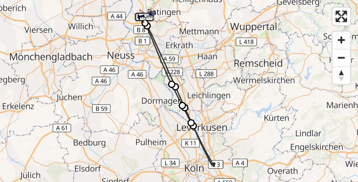 Flugroute Polizeihubschrauber Düsseldorf Flughafen - Düsseldorf Flughafen, 01 April 2026, 19:56
