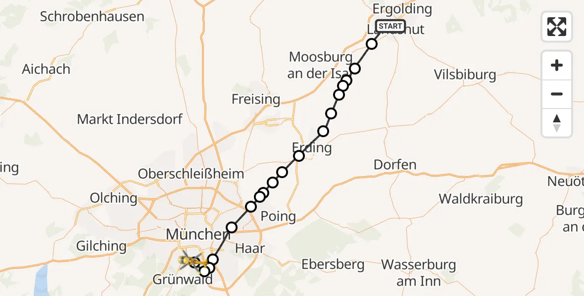 Routekaart van de vlucht: Rettungshubschrauber nach ADAC Air Rescue Center Hubschrauberlandeplatz (Christoph 1)