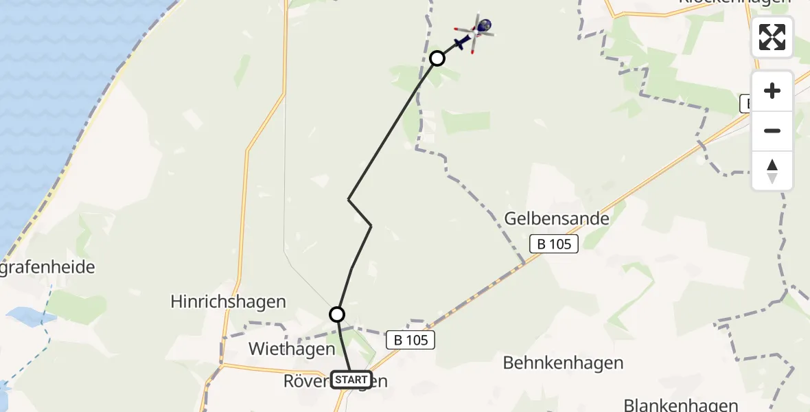 Routekaart van de vlucht: Polizeihubschrauber nach Gelbensande, Burkhardtschneise