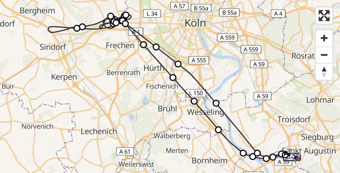 Flugroute Polizeihubschrauber Sankt Augustin - Sankt Augustin, 01 April 2026, 22:53