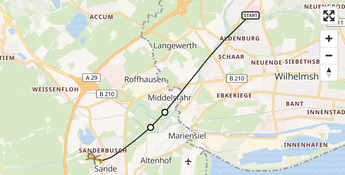 Routekaart van de vlucht: Rettungshubschrauber nach Sande, Ueckermünder Straße