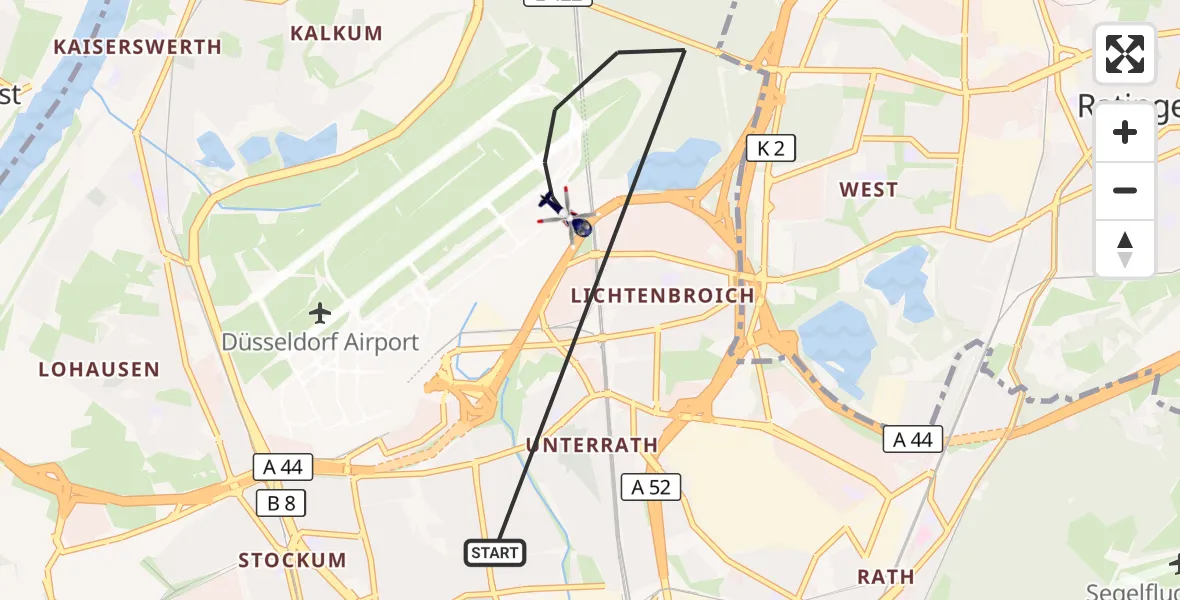 Flugroute Polizeihubschrauber Düsseldorf Flughafen - Düsseldorf Flughafen, 02 April 2026, 01:34