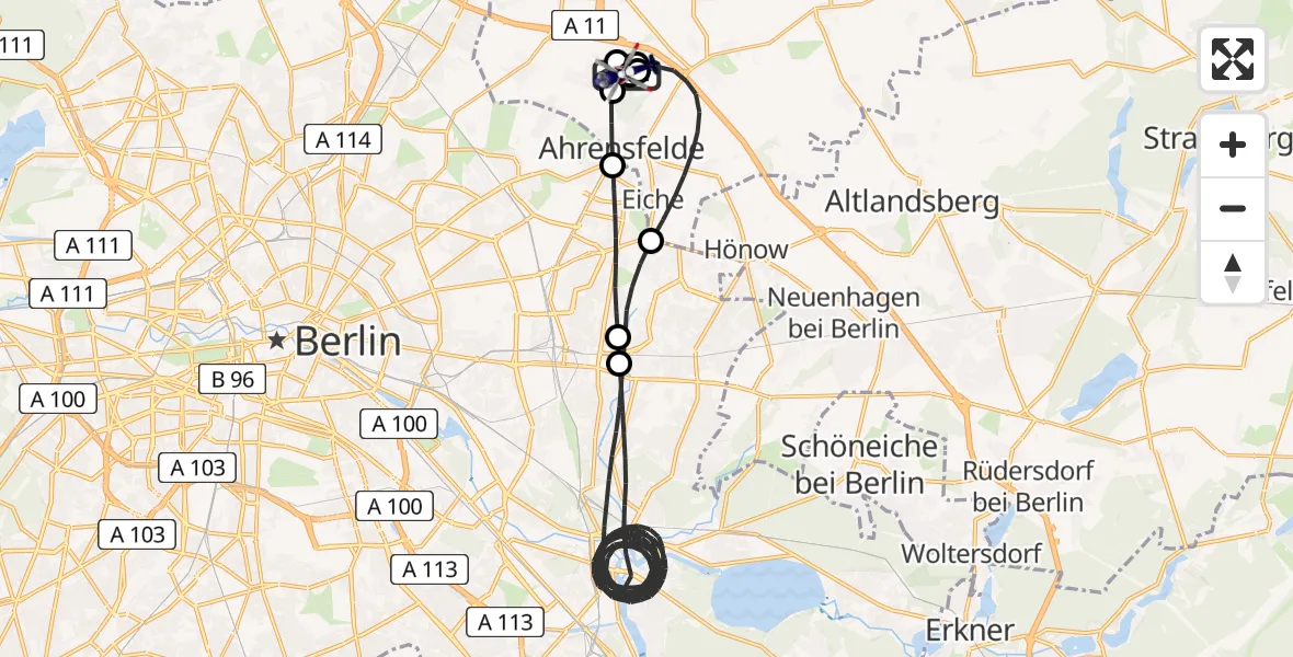Flugroute Polizeihubschrauber Ahrensfelde Hubschrauberlandeplatz - Ahrensfelde Hubschrauberlandeplatz, 02 April 2026, 01:53