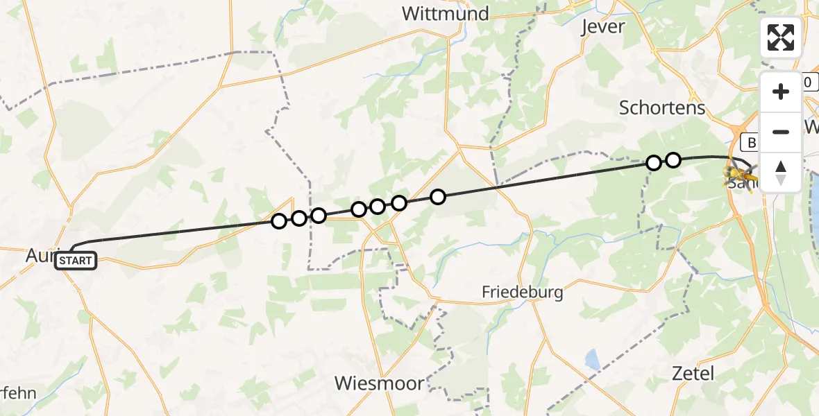 Flugroute Rettungshubschrauber Aurich - Sande, 02 April 2026, 02:34